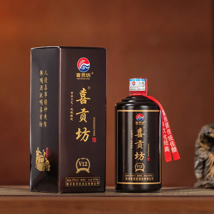 喜贡坊V12茅台镇纯粮酱香型白酒礼盒装一箱（6瓶）53%Vol500ml