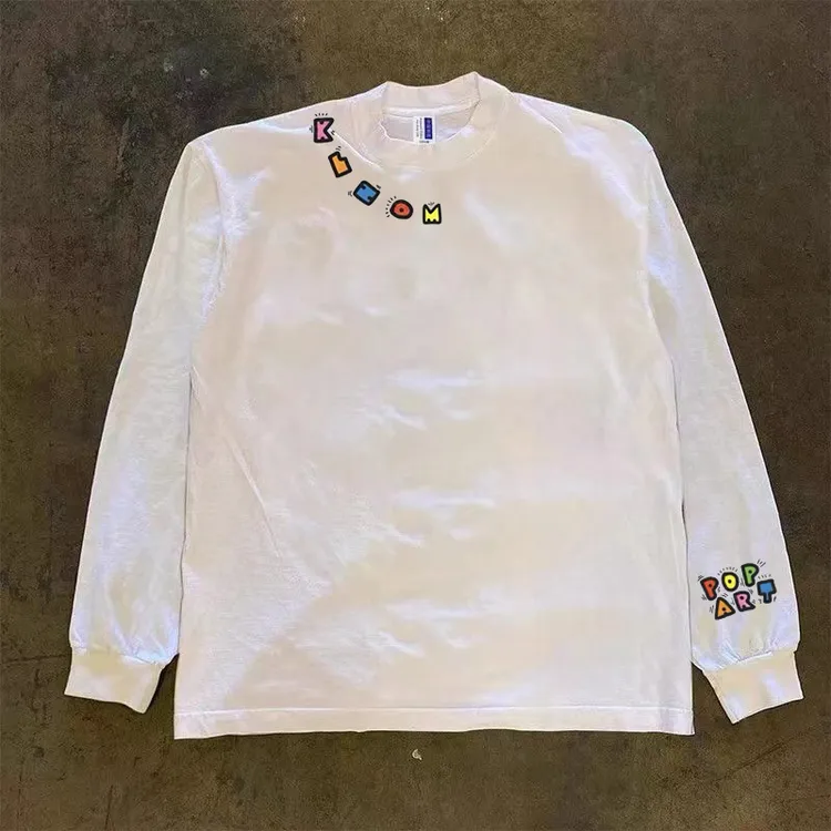 XQ-230g！重磅不透潮流简约英文趣味印花秋冬长袖百搭宽松上衣透气