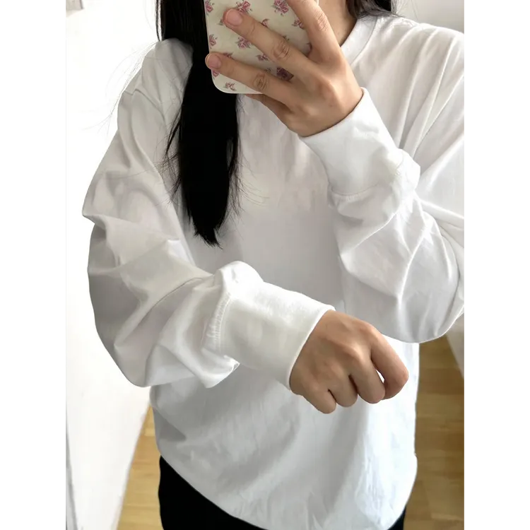 【婉如新生】长袖内搭打底衫纯棉t恤早秋女纯色休闲百搭情侣上衣ins