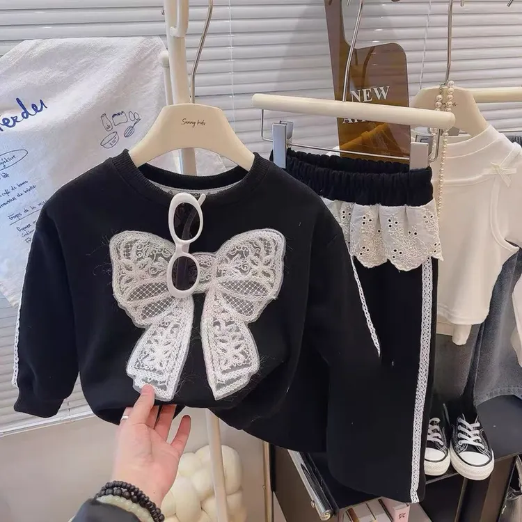 【2025春款】韩系亲子童装蝴蝶结卫衣卫裤两件套亲子套装潮