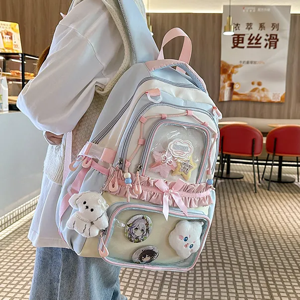 二次元书包女初中生高颜值多巴胺透明痛包小学生大容量日系双肩包