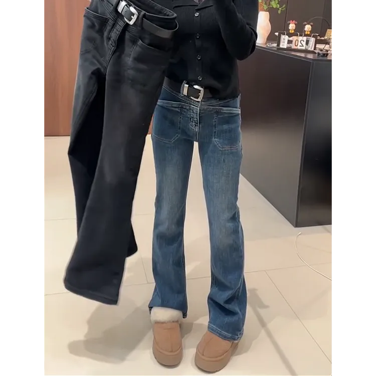 加绒加厚直筒牛仔裤女2025年秋冬大码新款高腰显瘦百搭塑形拖地裤