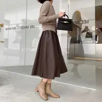  YG美拉德哑光拼接半身裙显瘦气质时尚休闲百搭A字高腰黑色秋季