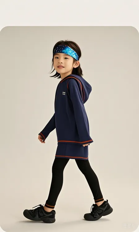 儿童户外运动宽松长袖套头衫打底连帽弹力休闲短裤鲨鱼裤女款