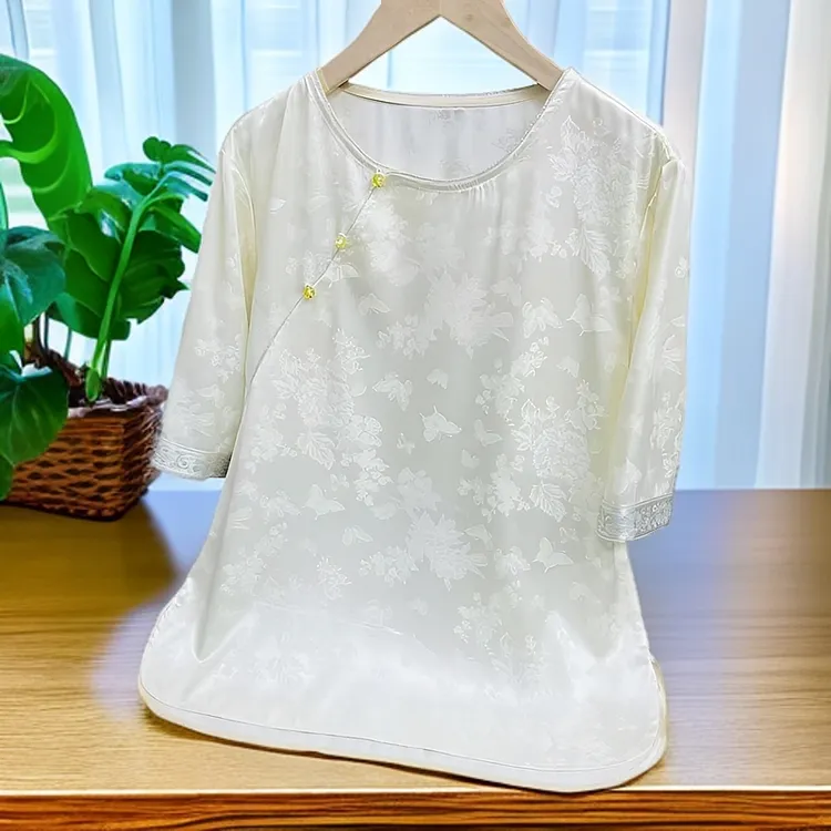 《织画-短袖》设计师夏季重磅立体织花拼接短袖