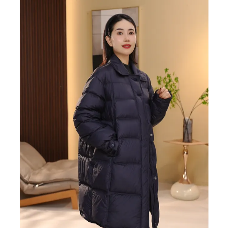 BEIJU 2025韩系泡芙款中长款羽绒服女翻领90白鸭绒高级感外套2590