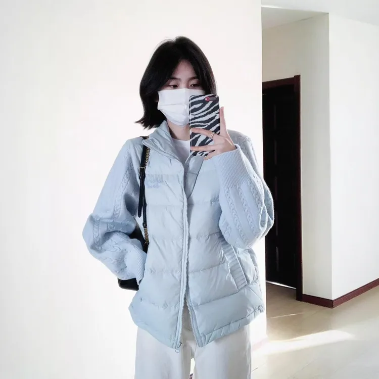 针织袖拼接棉服女短款2025年冬季新款大码小个子轻薄冬季外套