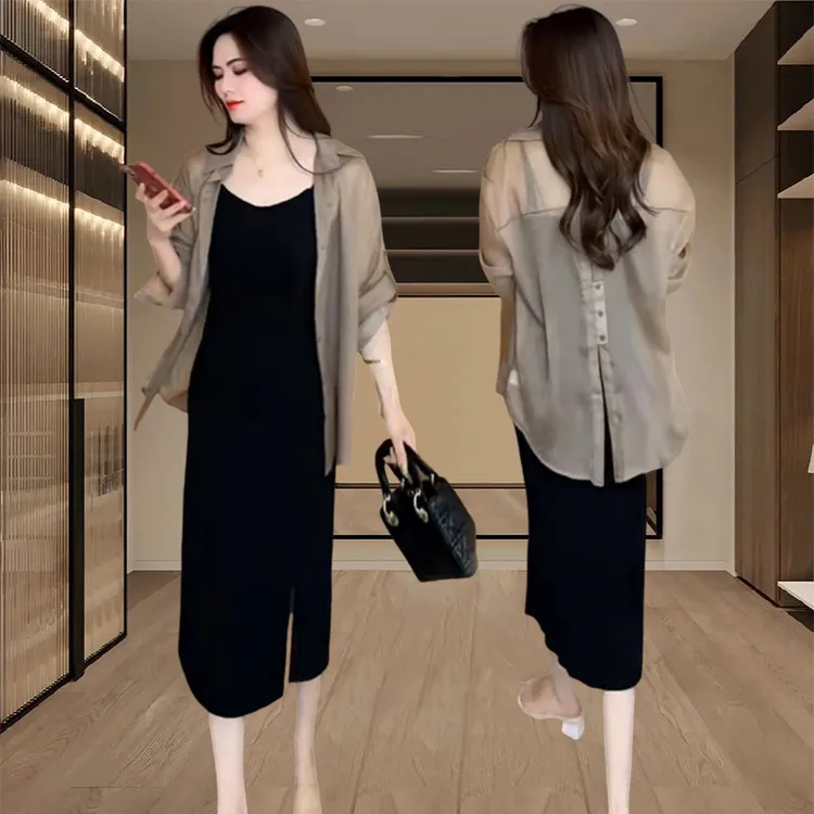 时尚套装裙女2025夏季新款时髦洋气薄款衬衣吊带裙气质两件套