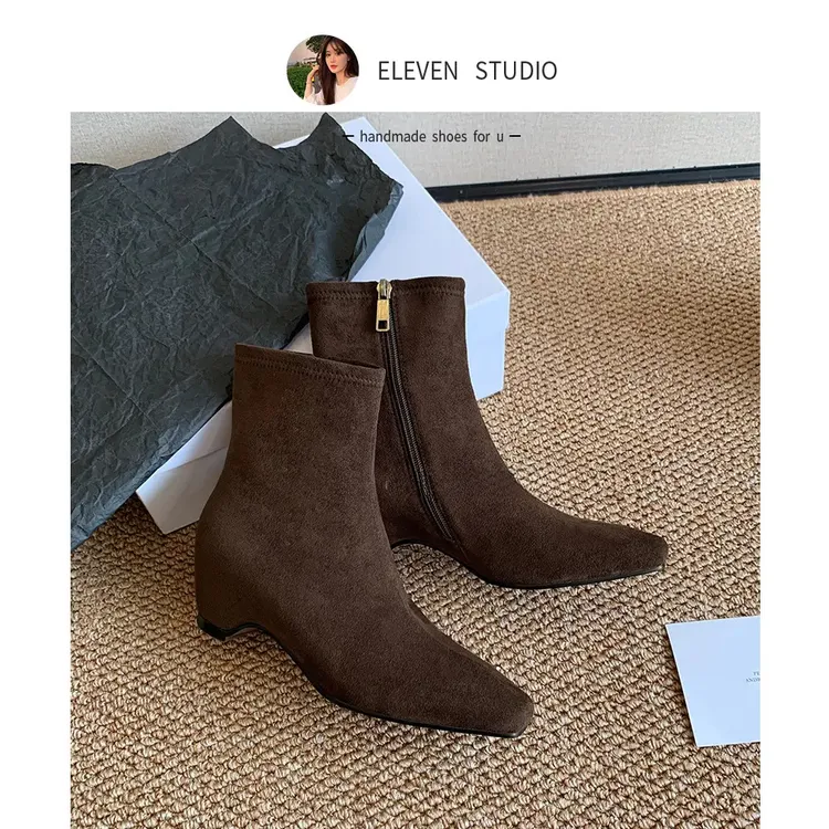 新款法式复古百搭瘦瘦靴极简精致气质韩系女靴 小个子内增高靴子