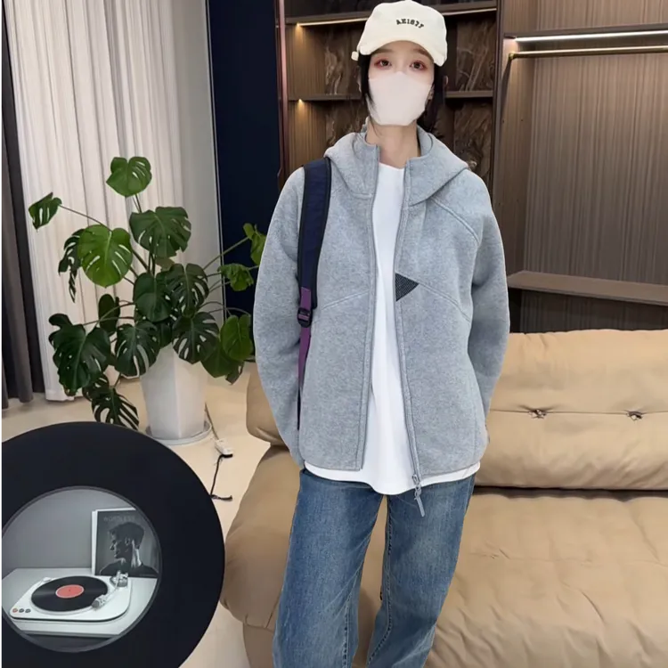 重磅双面摇粒绒立体裁剪冬季加厚防风保暖男女情侣款户外连帽外套
