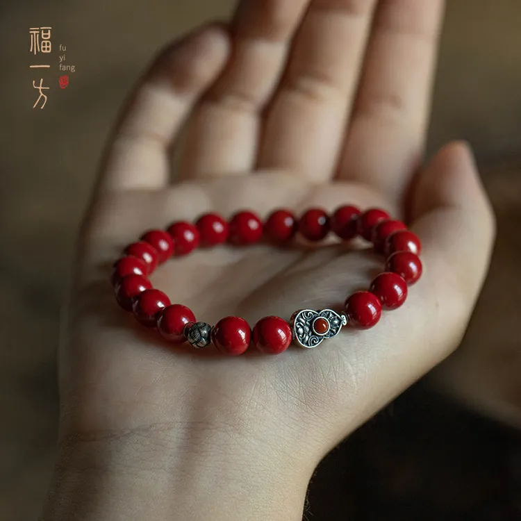 天然辰砂银刻福禄葫芦国风本命年女款新款紫金砂帝王砂手串送女友