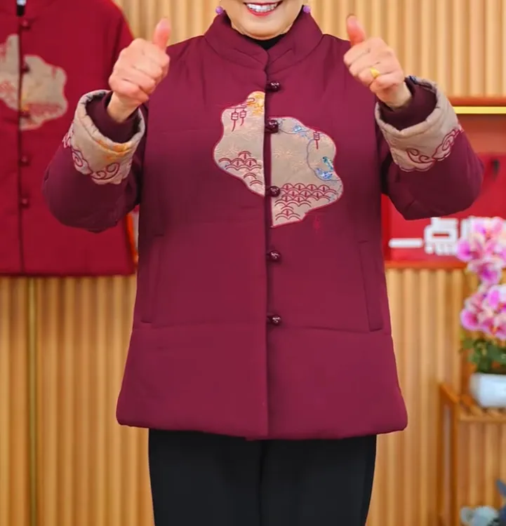 中老年棉服加绒加厚后妈妈保暖外套