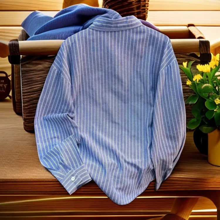 奥特莱斯~撤柜2025年日系港风宽松条纹长袖上衣春夏季复古男士感