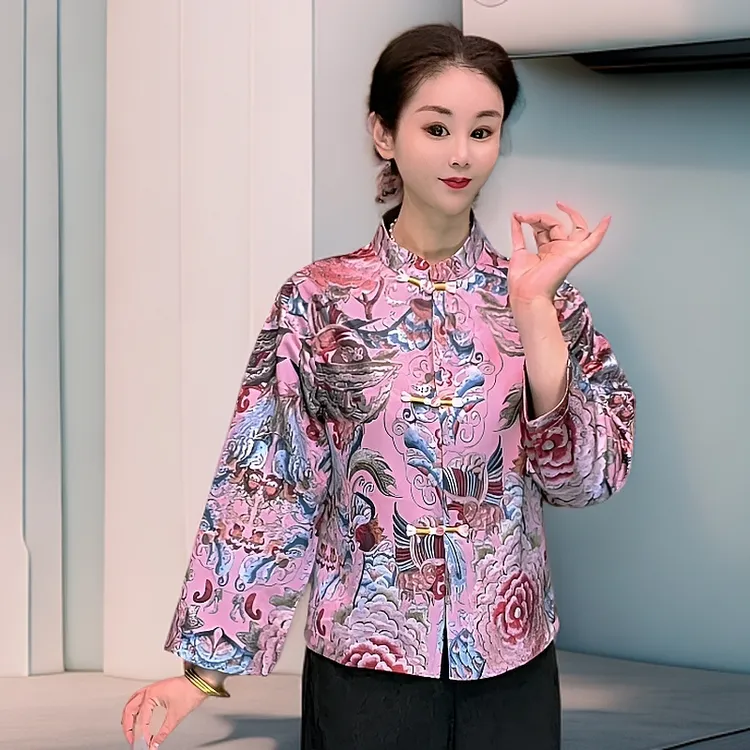 新中式气质复古立领夏季显瘦短款休闲百搭印花时尚九分袖女款外套