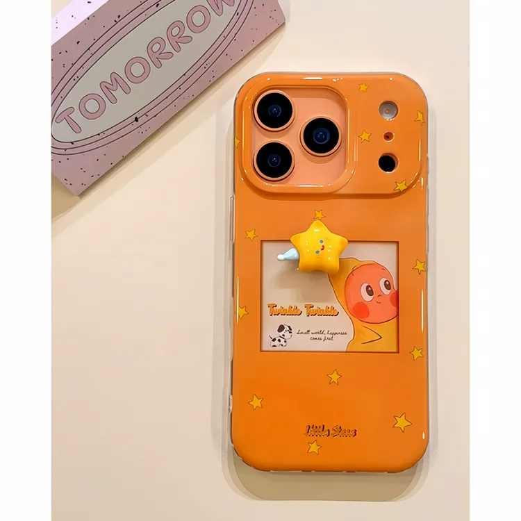 橙底旋转星星小人适用iPhone17ProMax手机壳苹果16新款15/14/13女