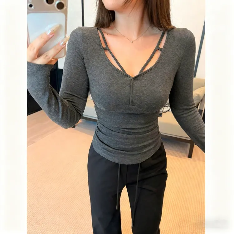 秋冬磨毛绒设计高级感水滴领纯欲小众辣妹修身显瘦基础内搭9172