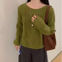 豆绿麻花//秋冬慵懒风显瘦百搭纯色气质针织毛衣套头