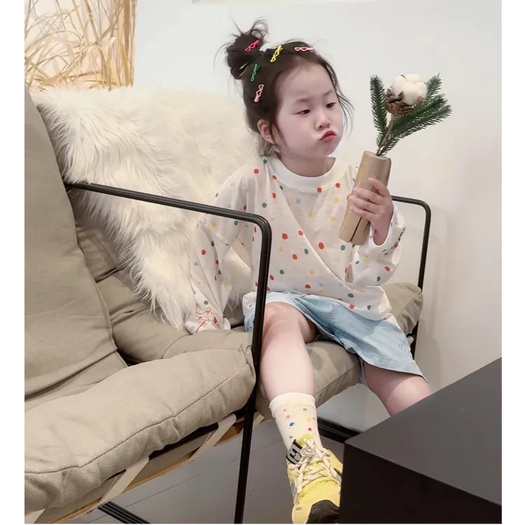 小思家女童套装25夏季休闲韩版洋气波点字母印花上衣纯色阔腿短裤