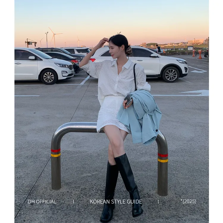 DH OFFICIAL大花【山谷铃兰 Lily】POLO领镂空绣花慵懒知性显瘦套装