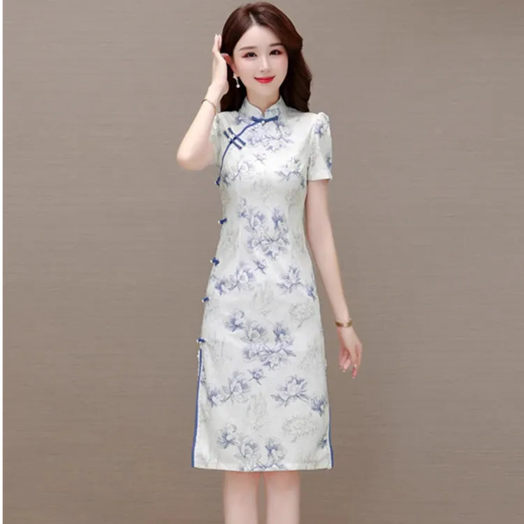 连衣裙女2025夏季小个子低领沙沙改良旗袍年轻款高端气质平时可穿