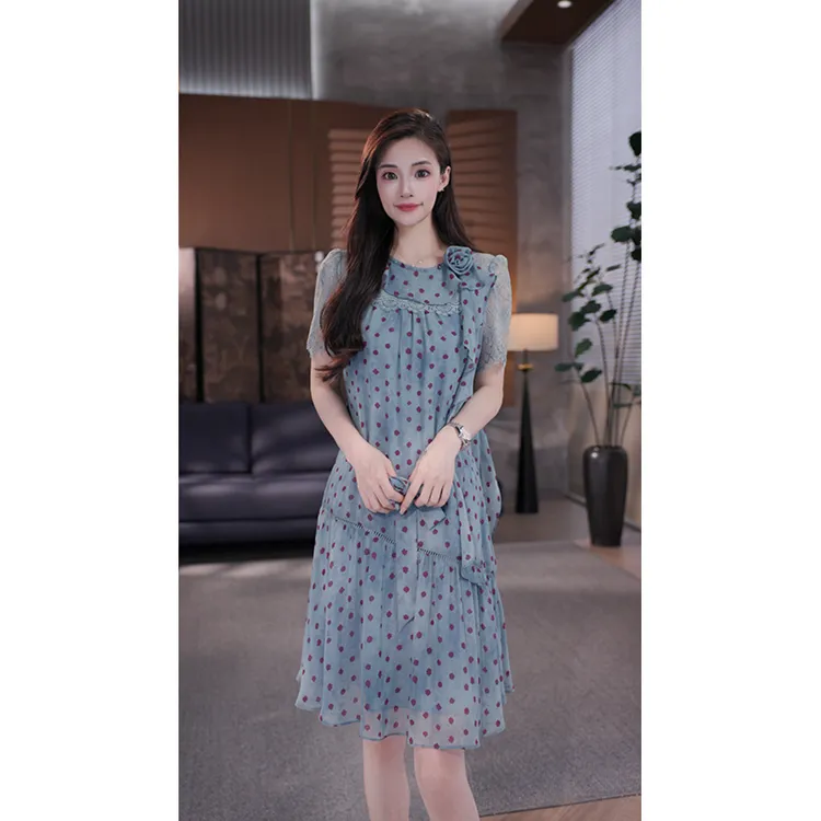旷宁宁·浪漫满屋·夏装洋气波点修身设计感女装连衣长裙-125251