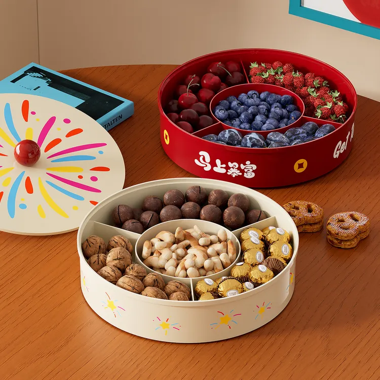 deHub果盘高级感轻奢客厅茶几零食收纳糖果盘密封带盖多层干果盘