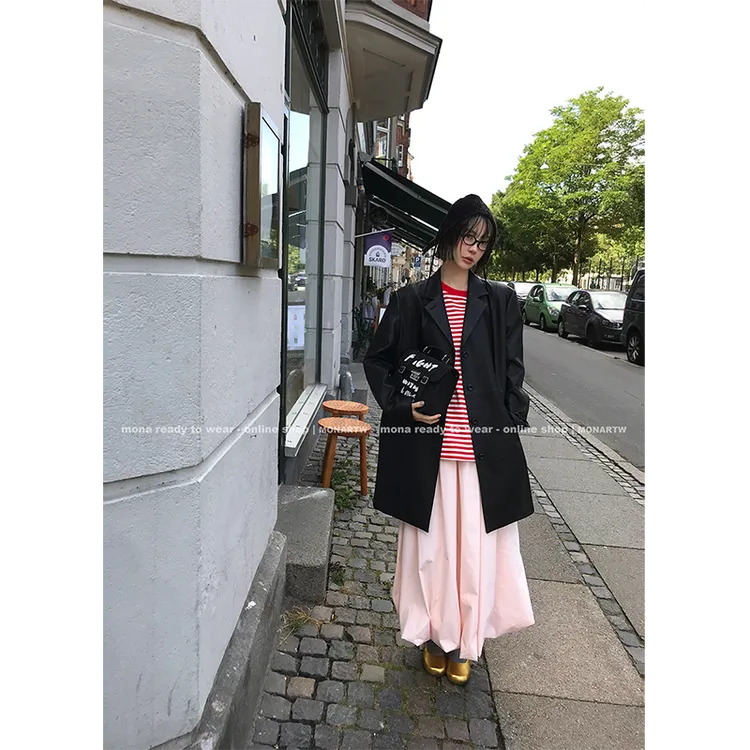 【Mona张绮贤】MONA 简约中长款 PU皮衣外套女 O124T06739