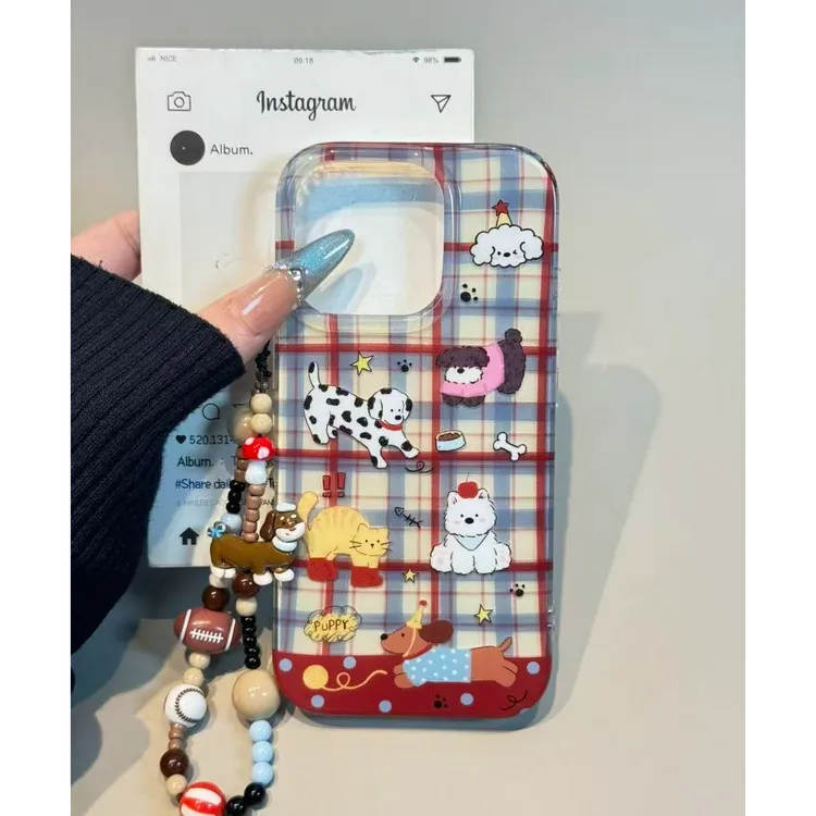 诚星泽格纹小狗适用苹果17PRO手机壳华为OPPO小米17PROVIVO新款女