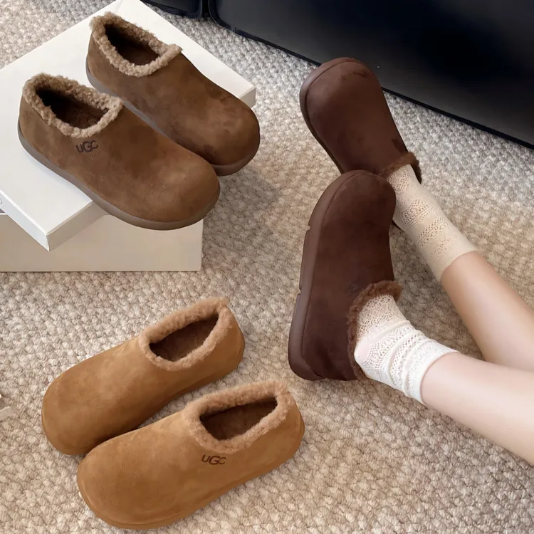 秋冬新款一脚蹬厚底增高小单鞋加绒小土豆棉单鞋