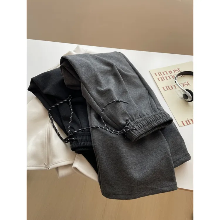 慵懒风垂感加绒糯米裤女秋冬新款胖mm梨形身材宽松显瘦阔腿休闲裤