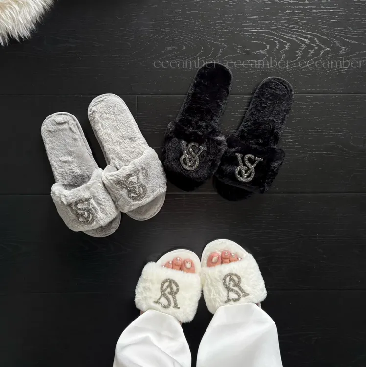 小香风棉拖鞋女秋冬季水钻外穿毛毛绒软底外贸一字室内家居家拖鞋