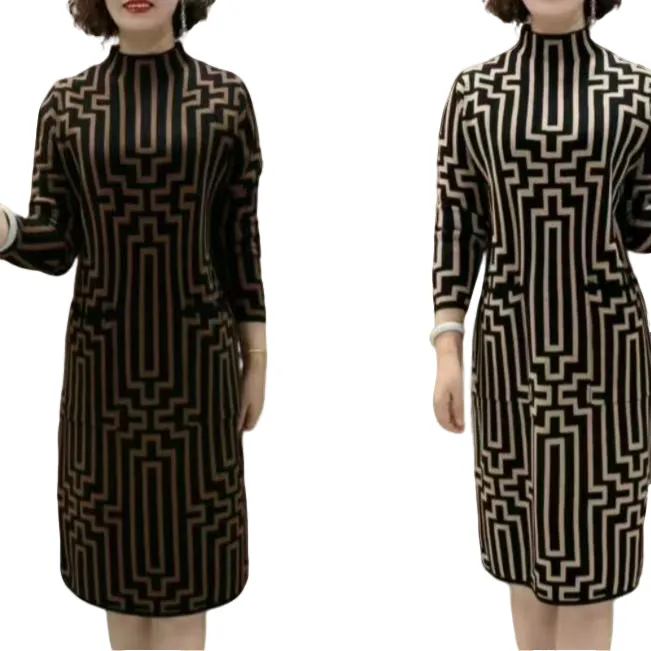 秋冬款时尚百搭气质宽松针织裙..女士洋气中长裙半高领裙