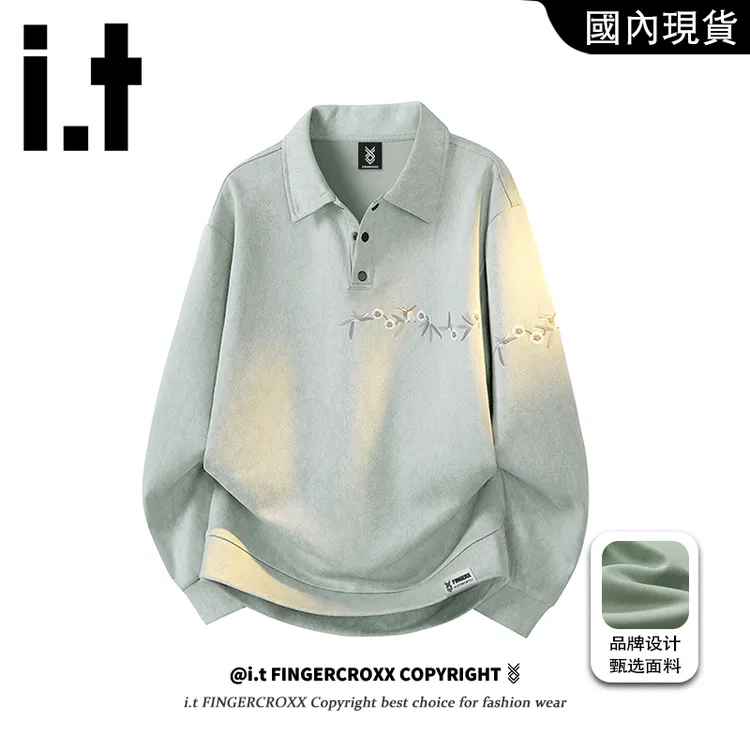 i.t FINGERCROXX卫衣男翻领秋季宽松休闲百搭刺绣设计感春天上衣