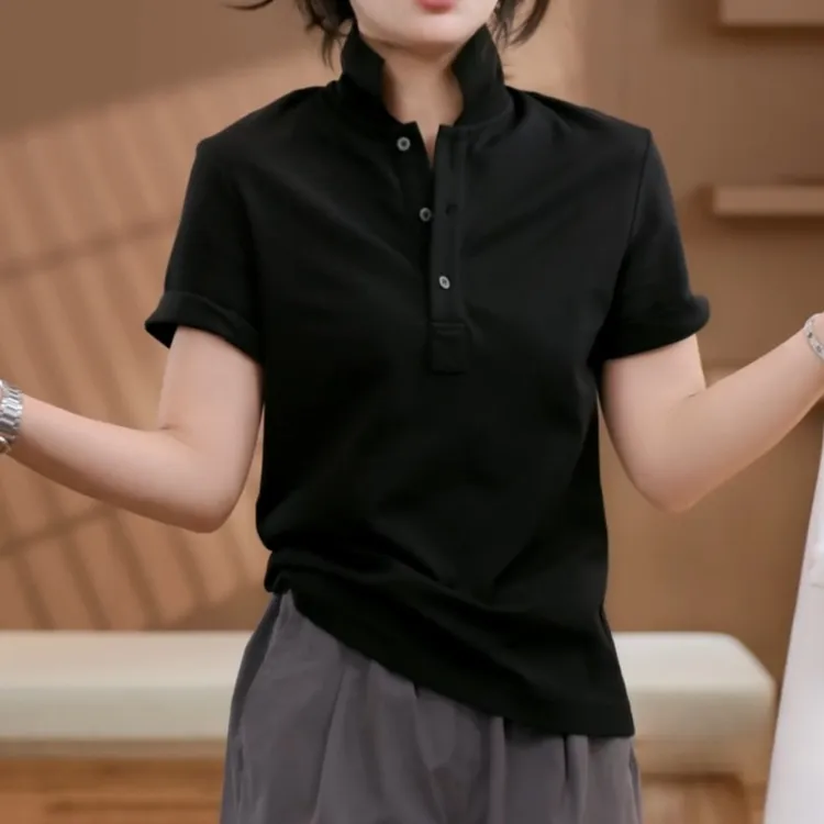 "罗马假日" 夏季女款纯色简约气质POLO上衣LK2504162