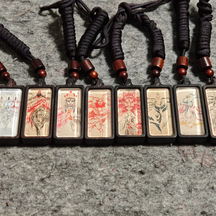 非金属木质吊坠 天然雷击木道系唐卡吊坠挂件文玩饰品三清财神