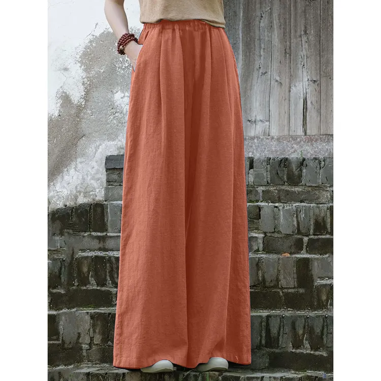 【店铺热销】棉麻阔腿长裤女休闲裤文艺复古垂感阔腿裤裙裤春夏宽