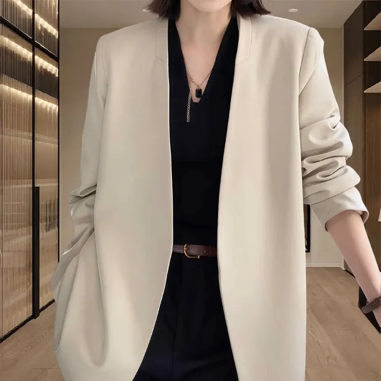 简约纯色休闲西服上衣2025春秋季新款女士胖MM韩版宽松西装外套潮