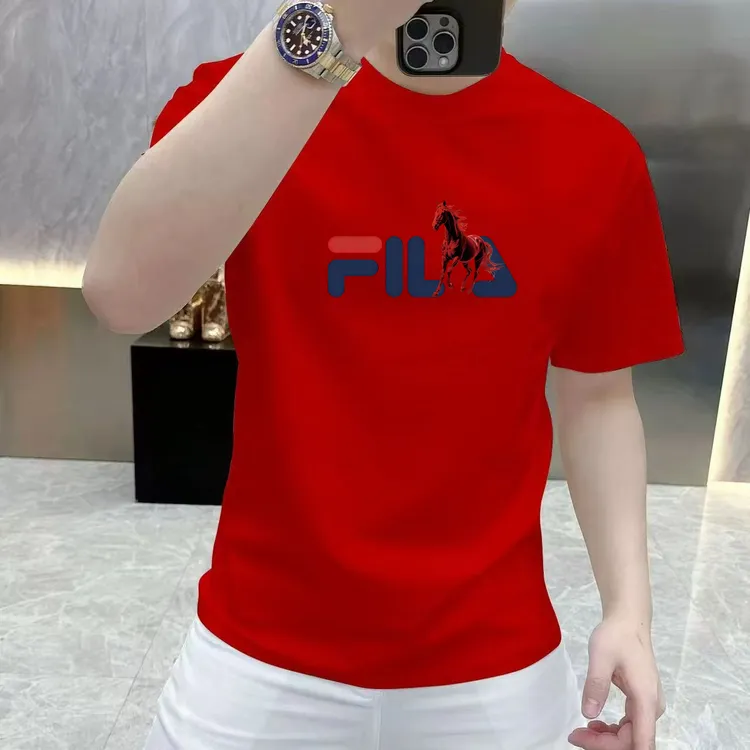 马年本命年红色纯棉字母骏马印花短袖T恤男士高级感体恤潮流上衣