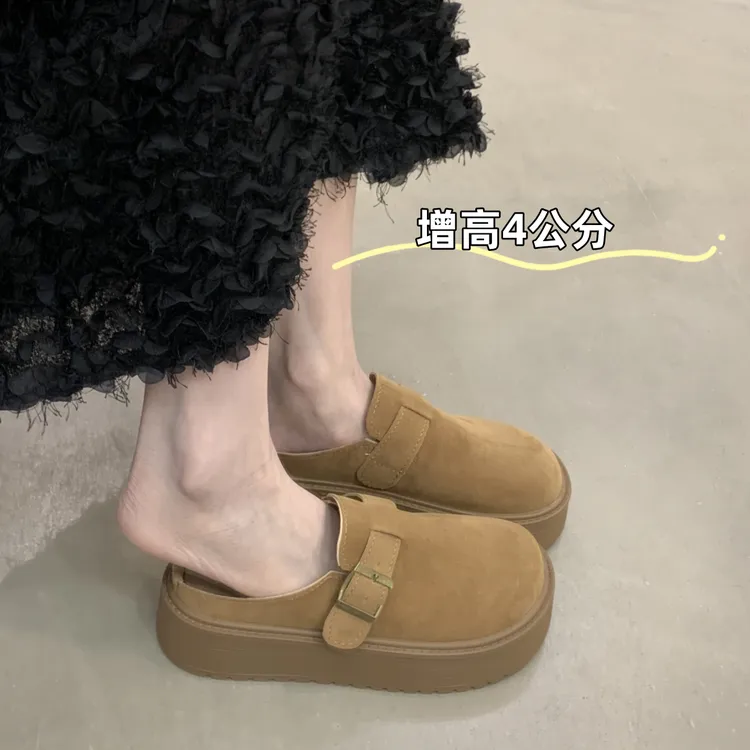 松糕厚底勃肯鞋包头半拖鞋女外穿2025新款春夏一脚蹬凉拖鞋博肯鞋