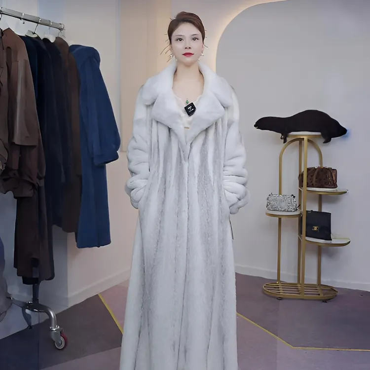 海宁皮草西装领紫金短二皇冠天鹅绒气质水貂中长款水貂皮草外套女