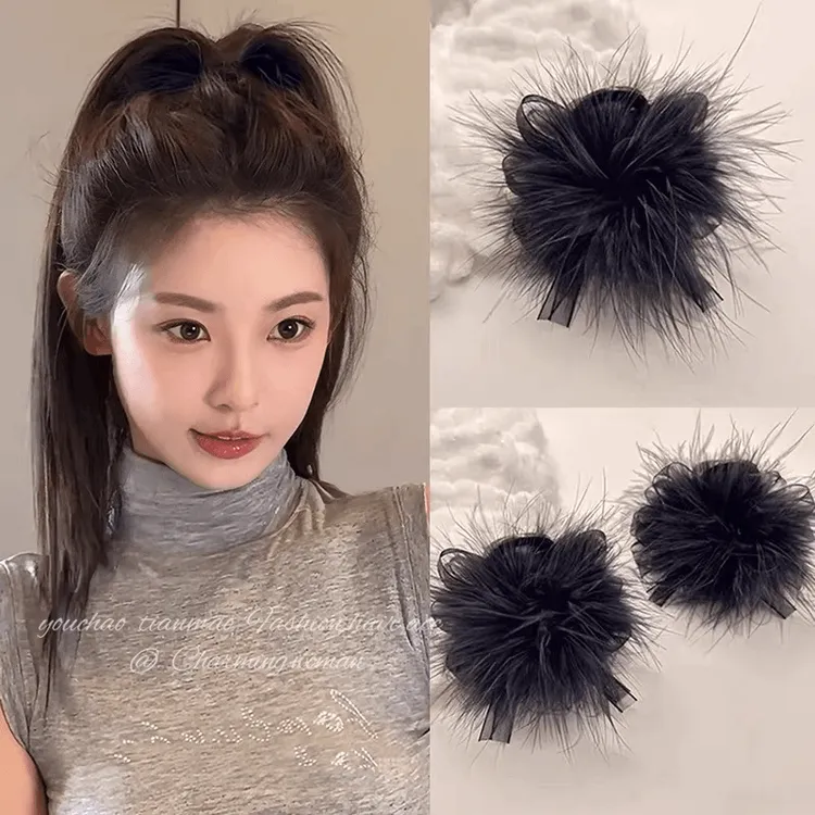 【织梦】浪漫黑色羽毛8cm鲨鱼发夹抓夹时尚发饰气质可爱百搭抓夹