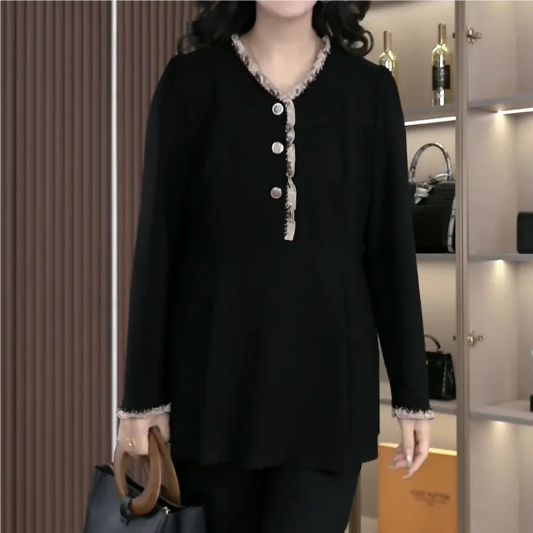 丹思慕秋季新款大码气质拼接百搭时尚显瘦上衣长袖ZSX25A0169