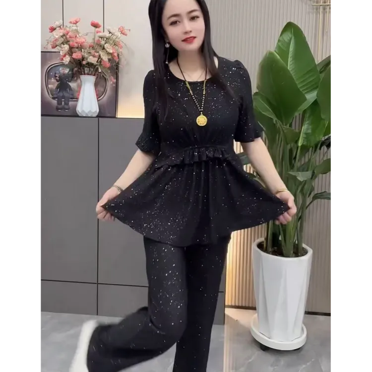 夏季新款时尚洋气减龄将件套套装（上衣+裤子）