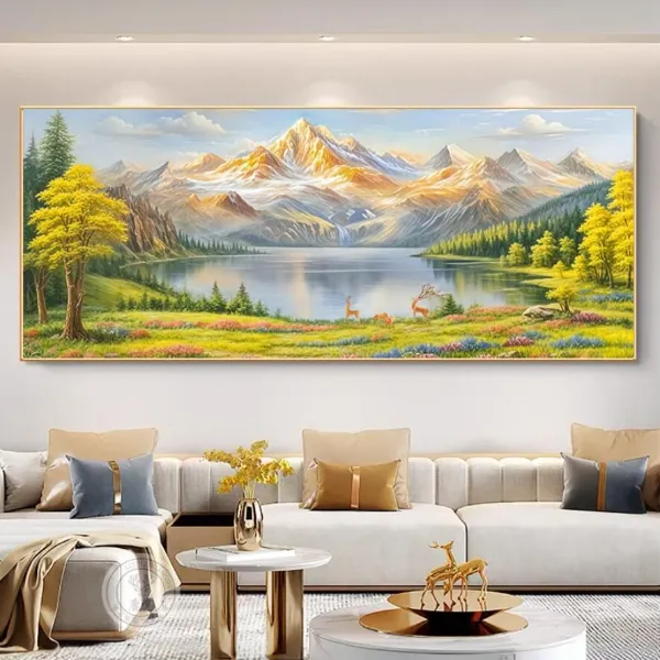 聚宝盆金山客厅山水沙发背景办公房晶瓷立体镶钻装饰挂画