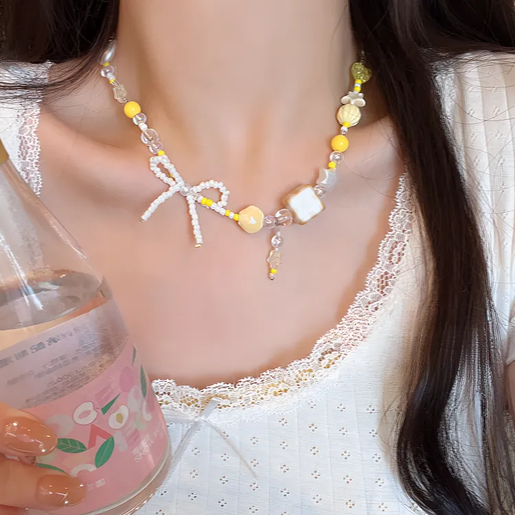 铜合金树脂手链 多巴胺彩色气质时尚串珠甜美手链小众饰品锁骨链