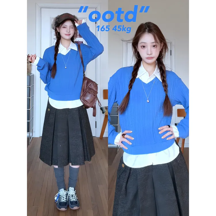 MARIE.COCO韩系温柔风设计感假两件针织衫毛衣女高级感半身裙套装