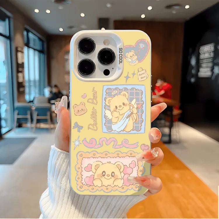 黄油小熊适用磨砂苹果OPPO荣耀华为小米vivo全包16pro/15手机壳女