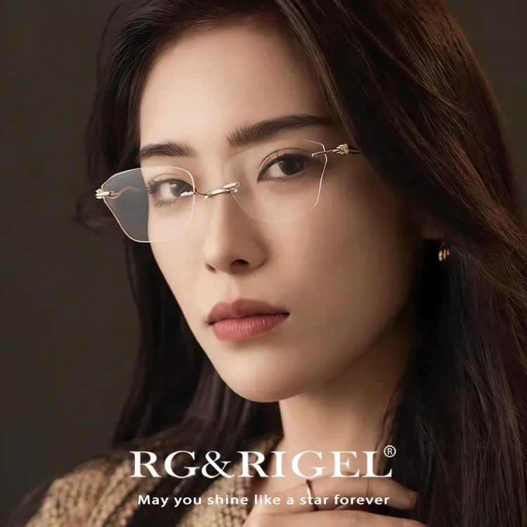 RG&RIGEL一山女士高端眼镜钻石镜腿无框钛架异形切边防蓝光2510-2商品图