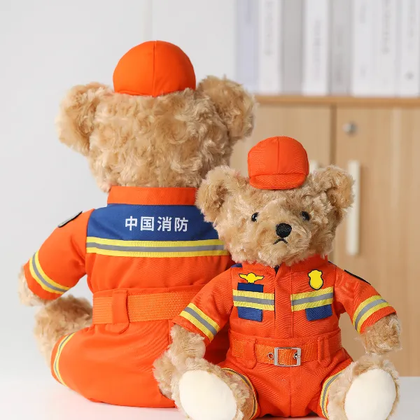 蜀黍家【现货正版】消防小熊公仔可爱毛绒玩具送蓝朋友生日礼物小熊