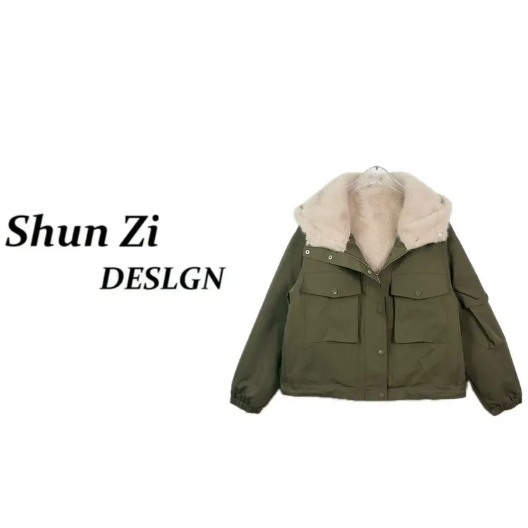 顺子/SZ10001 冬季新款工装欧美风工装毛领显瘦酷帅冲锋外套